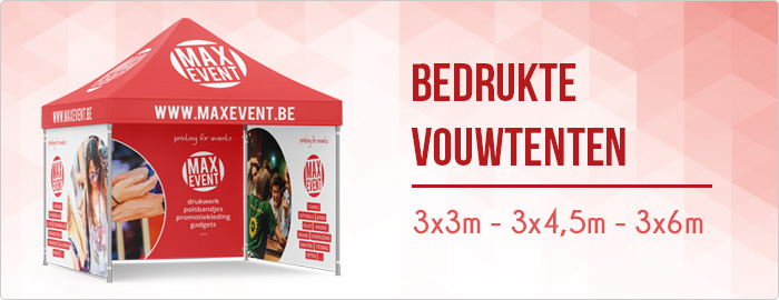 full color bedrukte vouwtent met reclame van maxevent